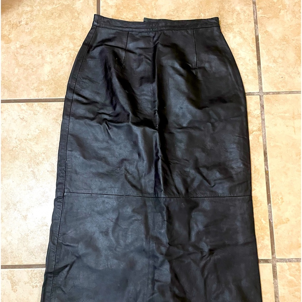 Vintage long black leather skirt
